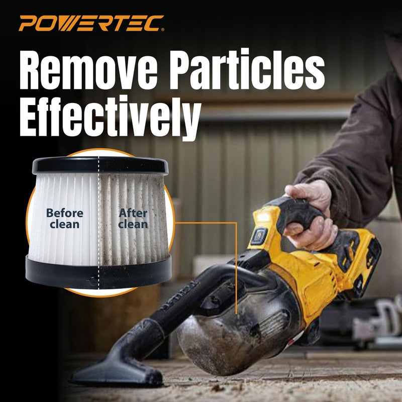 POWERTEC DCV5011H HEPA Filters for DeWalt DCV501HB 20V Cordless Handheld Vacuum 4 Pack w/ 8 Pack Foam Sleeve Filters, Cartridge Filter for DeWalt Vacuums (75123) - Image 5