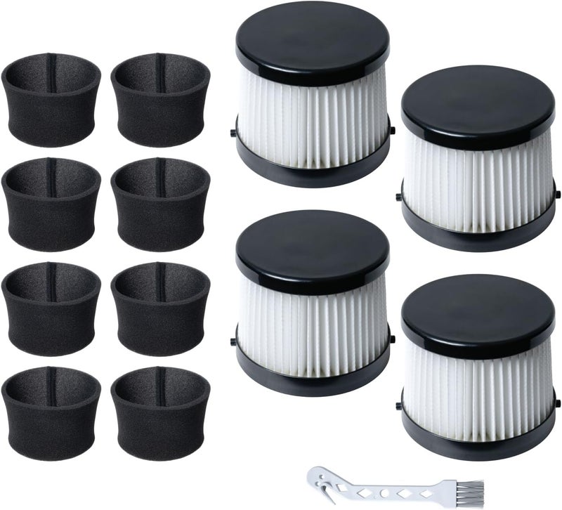 POWERTEC DCV5011H HEPA Filters for DeWalt DCV501HB 20V Cordless Handheld Vacuum 4 Pack w/ 8 Pack Foam Sleeve Filters, Cartridge Filter for DeWalt Vacuums (75123) - Image 1