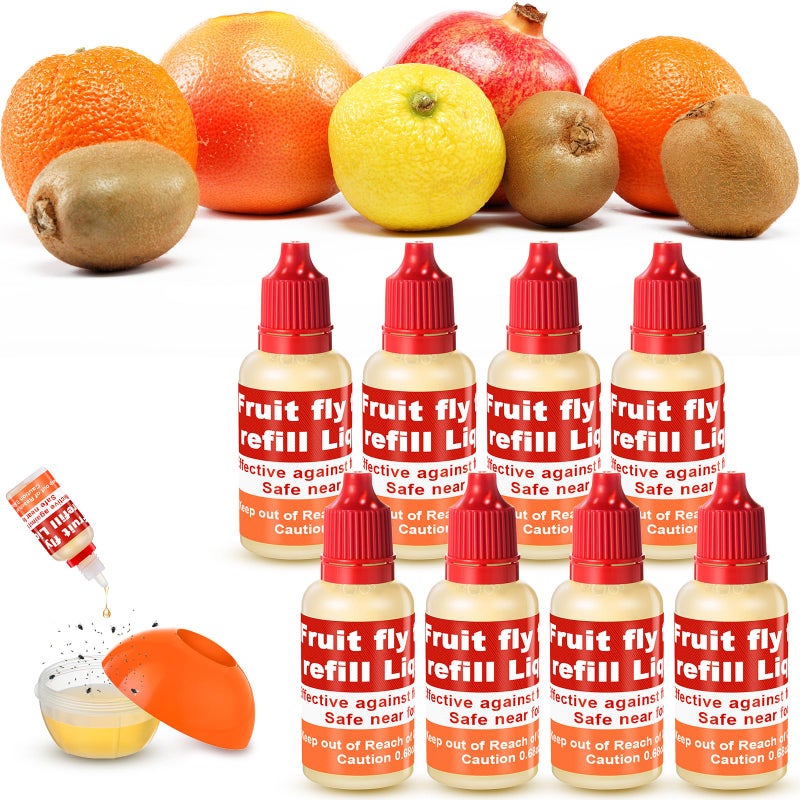 Qualirey 8 Pack Fruit Fly Trap Refill Liquid 068oz Bottle Liquid Fruit Fly Traps for Indoors Non Toxic Safe Near Food Effective Lure Refill for Indoor and Kitchen Use Red - Image 2