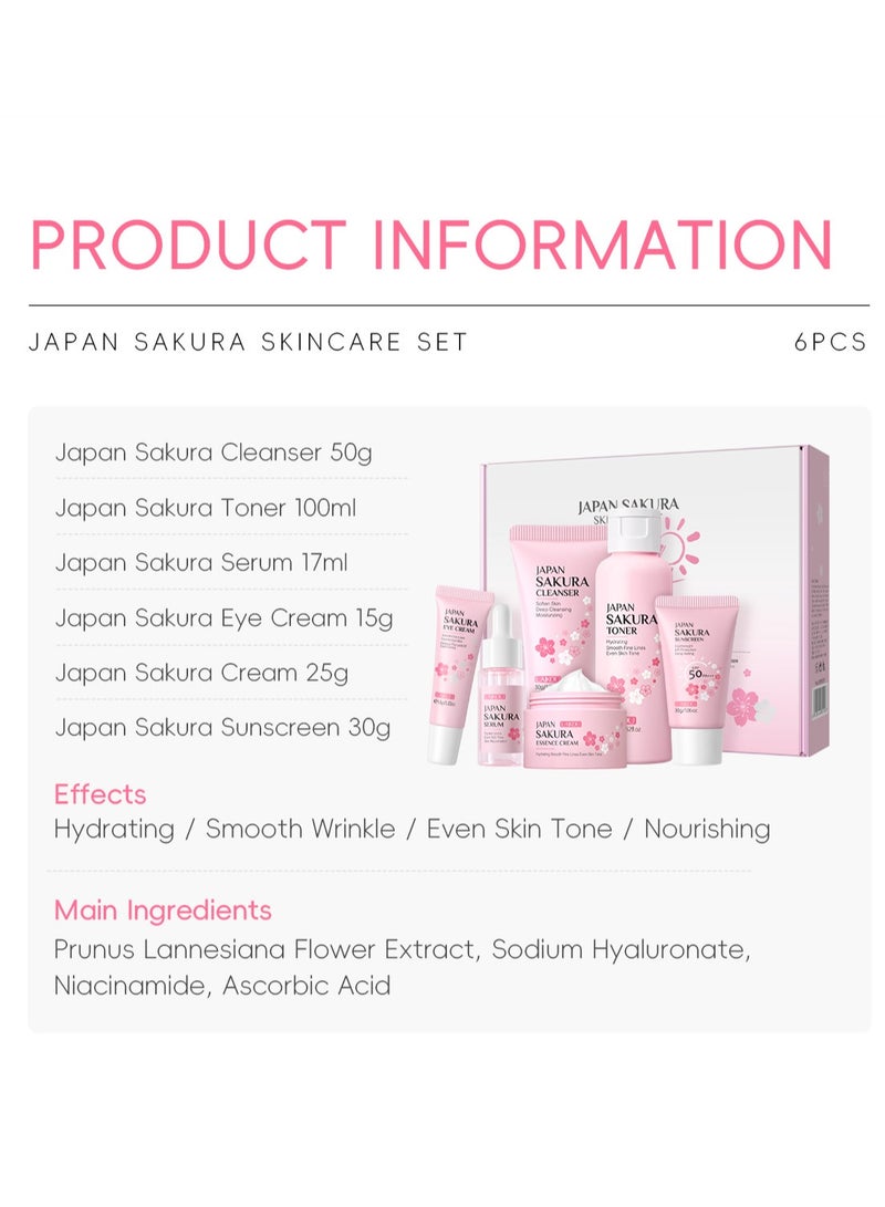 Laikou 6 Pcs Skin Care Set SAKURA Women Beauty Gift Sets Skin Care Kit with Serum, Eye Cream, Face Cream Travel Kit for Women Wife Mom Teen Girls TSA-friendly Sizes Birthday Gift - Image 3
