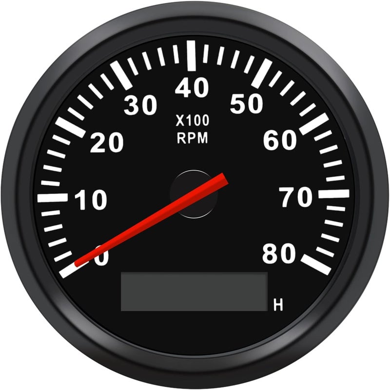 Geloo 85MM Boat RPM Tachometer - Waterproof Outboard Tachometer 0-8000RPM Tacho Meter for Car Truck Marine Diesel Gasoline Engine RPM Tacho Gauge 9-32V with LCD Hourmeter Red Backlight - Image 1