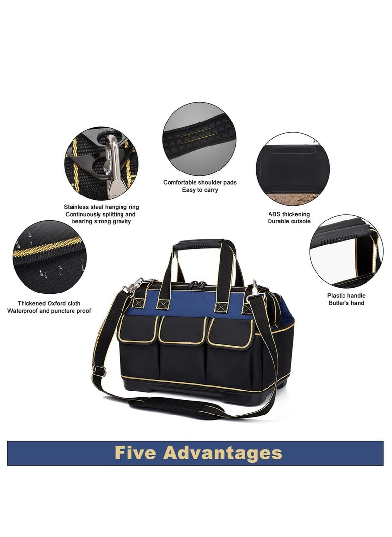 Generic Large Capacity Multi-Pocket Tool Storage Tote with Molded Base for Carpenters, Electricians, and Mechanics - Double Layer Thick Oxford Canvas  - Image 4