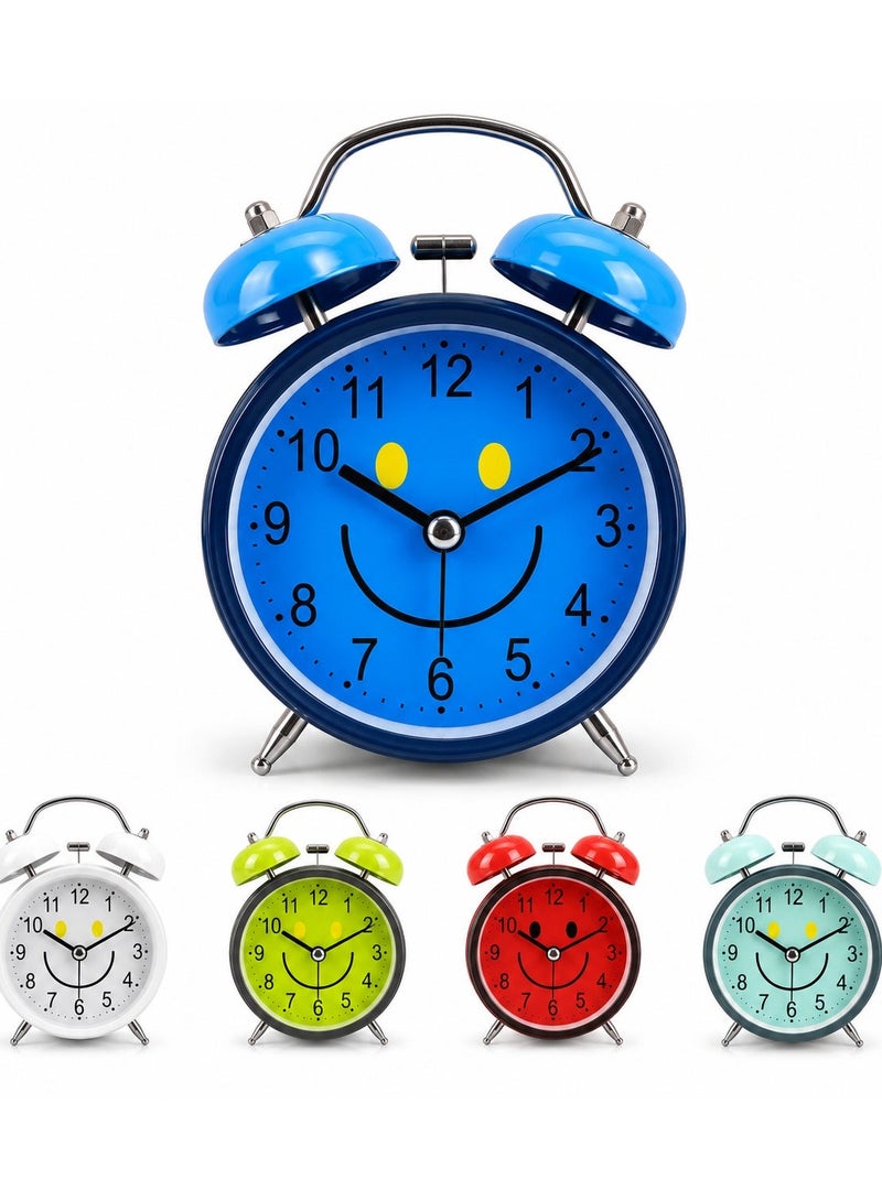 Casa Bella The Brand Mini Twin Bell Analog Alarm Clock with Smiley Face, Loud Bell Desk Clock, Cute Metal Bedside Clock for Kids Bedroom, Office Desk, Study Table, Travel & Home Decor, Battery Operated, Multiple Colors - Image 1