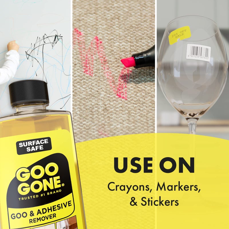 Goo Gone Original Liquid - 8 Ounce - Surface Safe Adhesive Remover Safely Removes Stickers Labels Decals Residue Tape Chewing Gum Grease Tar Crayon Glue - Image 4