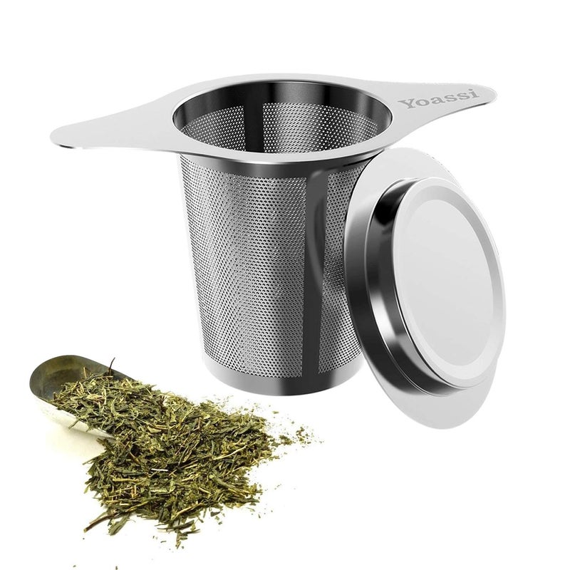 Yoassi Tea Infuser 304 Stainless Steel Tea Filter Strainer with Lid and Double Handles Perfect for Hanging on Teapots Mugs Cups to steep Loose Leaf Tea and Coffee