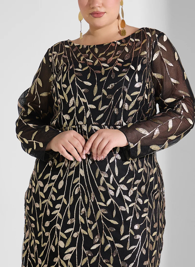 Khizana Floral Sheer Gown Dress