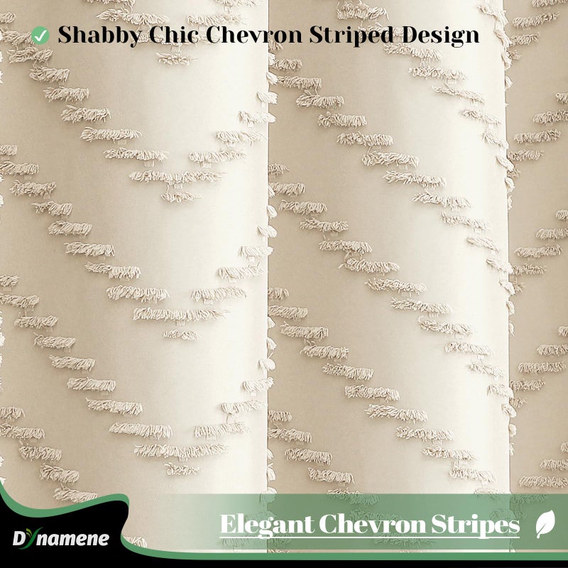 Dynamene ستائر دش طويلة دش طويلة 96 بوصة طويلة بوهو معنقدة شيفرون مخطط الستائر دش الدش للحمام طويل القامة القماش مقاوم للماء الستار مع 12 هوك بيج 72x96 - Image 2