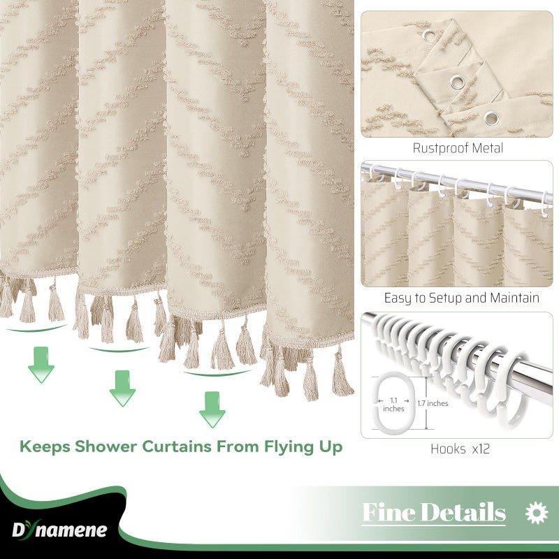 Dynamene ستائر دش طويلة دش طويلة 96 بوصة طويلة بوهو معنقدة شيفرون مخطط الستائر دش الدش للحمام طويل القامة القماش مقاوم للماء الستار مع 12 هوك بيج 72x96 - Image 4