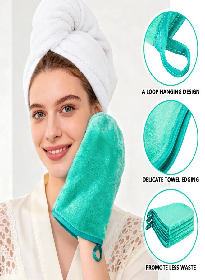 PHOGARY 6 Pack Microfiber Face Body Wash Mitts, Reusable Makeup Remover Mitt Gloves, Soft Flannel Cleansing Mitts Bath Spa Cloth, European Style Face Cloth Mittens, 6×8inch, Green - Image 4
