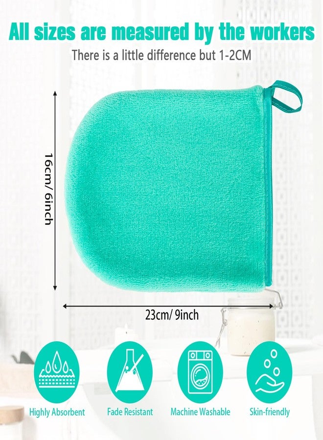 PHOGARY 6 Pack Microfiber Face Body Wash Mitts, Reusable Makeup Remover Mitt Gloves, Soft Flannel Cleansing Mitts Bath Spa Cloth, European Style Face Cloth Mittens, 6×8inch, Green - Image 2