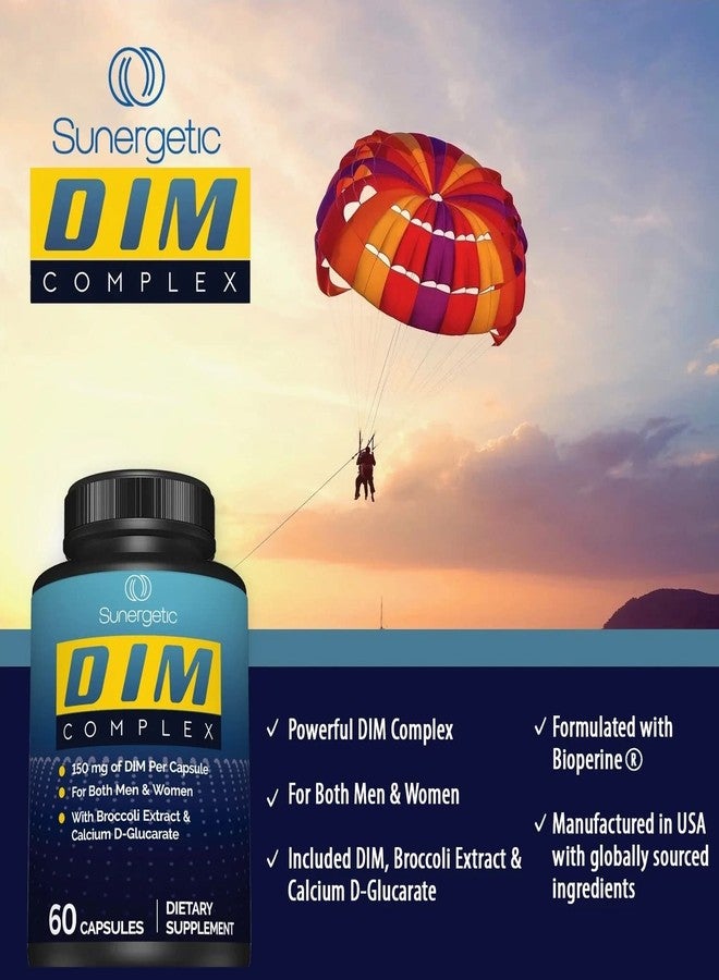 سانيرجيتيك مكمل غذائي Sunergetic Premium DIM - 150 ملغ ثنائي إندوليل ميثان، بروكلي، غلوكاريت الكالسيوم، وبيوبيرين للرجال والنساء - مركب DIM لدعم وتوازن انقطاع الطمث - 60 كبسولة - Image 4