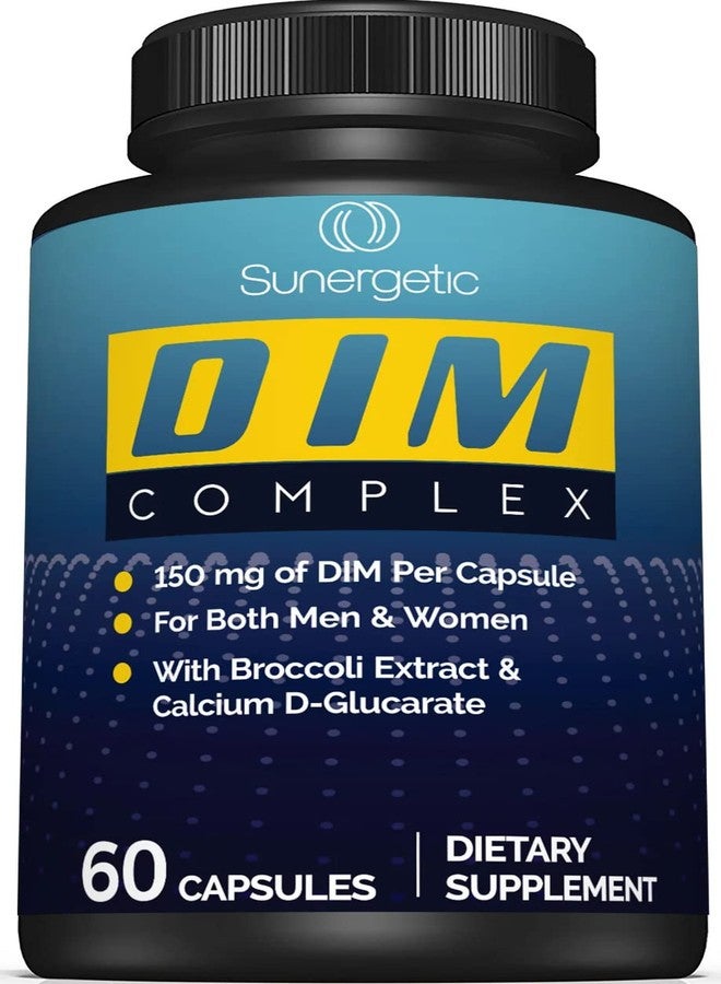 سانيرجيتيك مكمل غذائي Sunergetic Premium DIM - 150 ملغ ثنائي إندوليل ميثان، بروكلي، غلوكاريت الكالسيوم، وبيوبيرين للرجال والنساء - مركب DIM لدعم وتوازن انقطاع الطمث - 60 كبسولة - Image 1