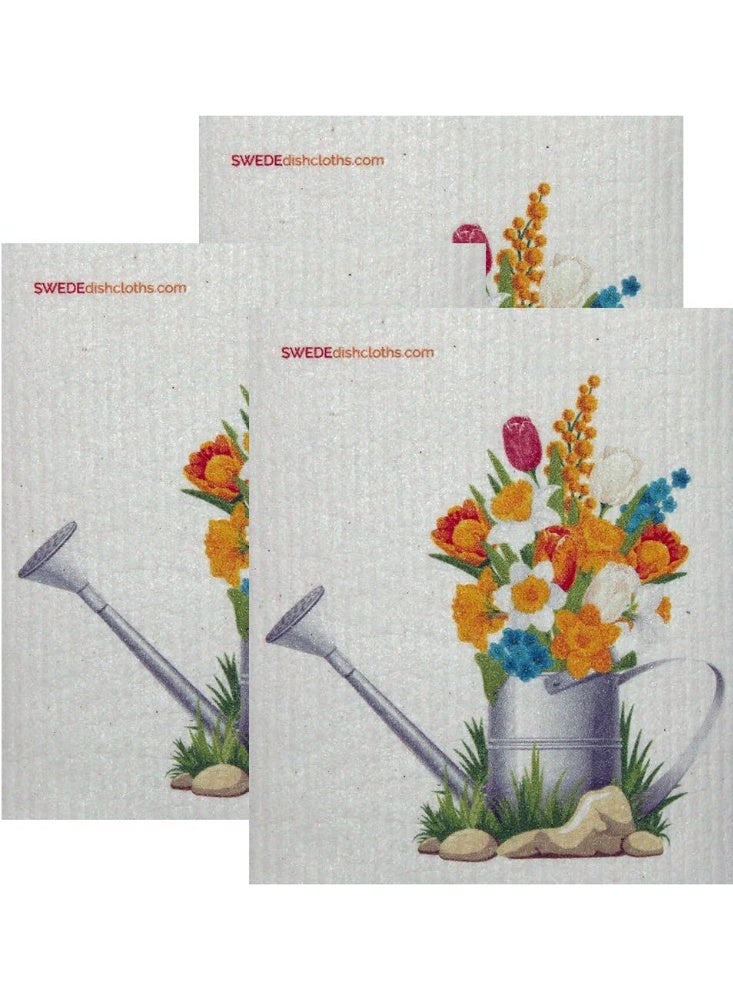 SWEDEdishcloths Flowers in Pail Set of 3 Each Swedish Dishcloths | ECO Friendly Absorbent Cleaning Cloth | Reusable Cleaning Wipes - Image 1