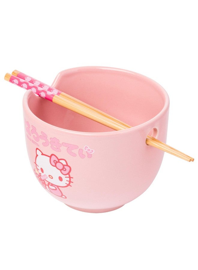 Silver Buffalo Sanrio Hello Kitty Strawberry Milk Japanese Character Ceramic Ramen Noodle Rice Bowl with Chopsticks, Microwave Safe, Pink, 20 Ounces - Image 1