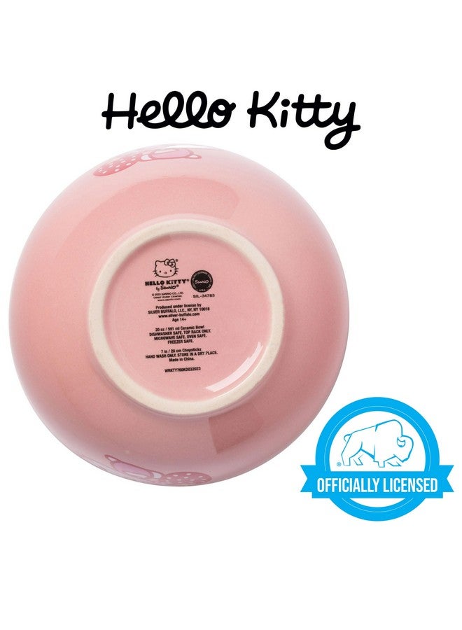 Silver Buffalo Sanrio Hello Kitty Strawberry Milk Japanese Character Ceramic Ramen Noodle Rice Bowl with Chopsticks, Microwave Safe, Pink, 20 Ounces - Image 4