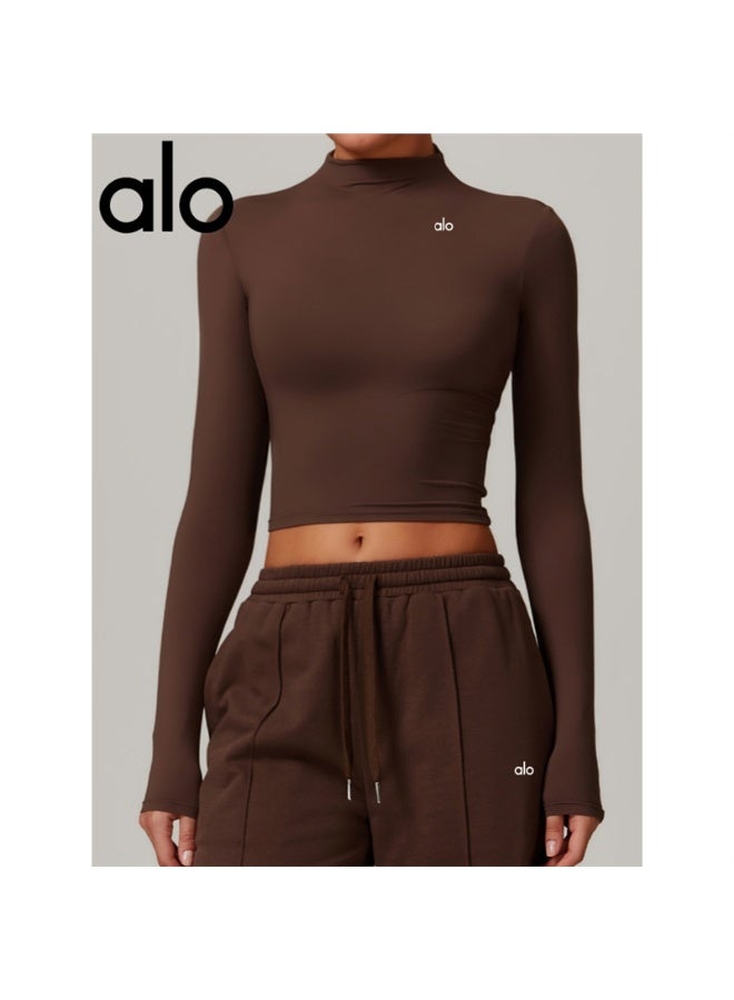 alo sports tight-fitting top with long sleeves and high collar - long-sleeved yoga outfit set - Image 1