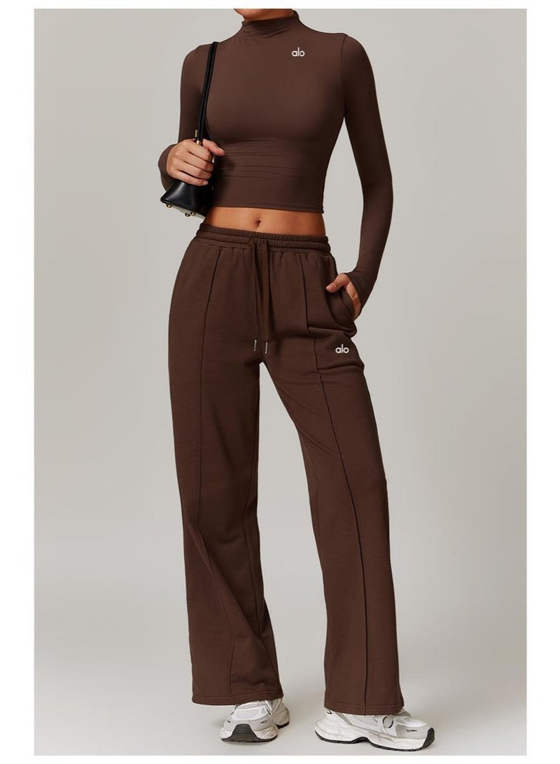 alo sports tight-fitting top with long sleeves and high collar - long-sleeved yoga outfit set - Image 3