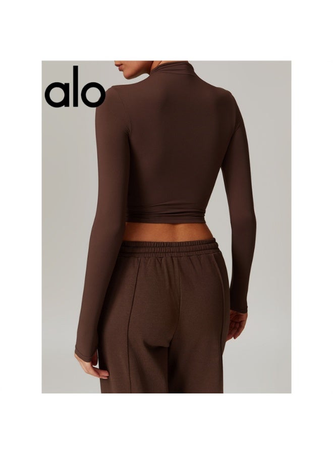 alo sports tight-fitting top with long sleeves and high collar - long-sleeved yoga outfit set - Image 2