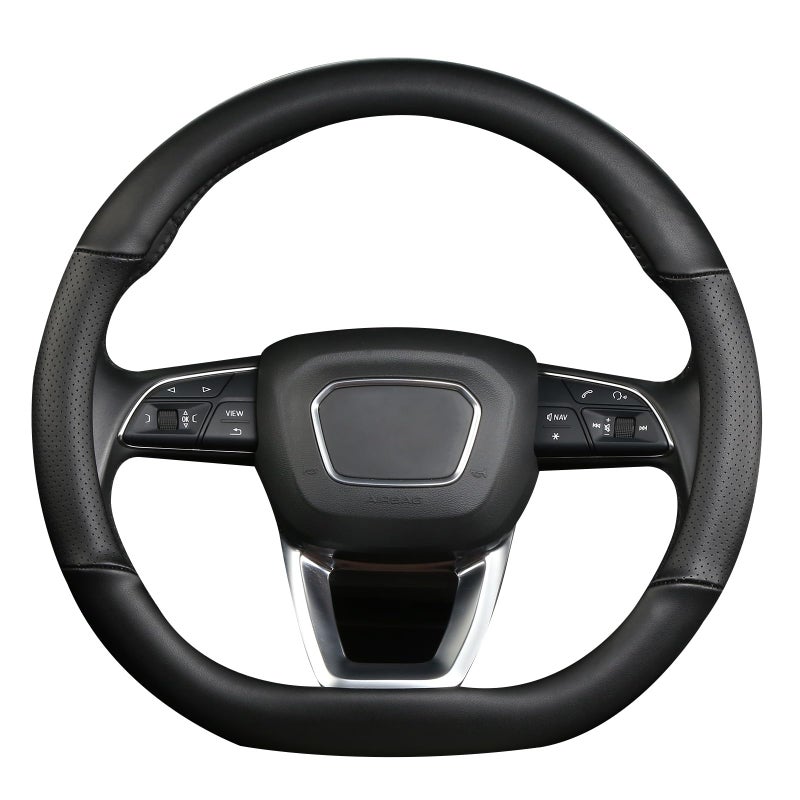 Cxtiy D Shaped Steering Wheel Cover Genuine Leather Flat Bottom Stearing Wheel Cover Luxury Car Accessories 14 1215 inch Black