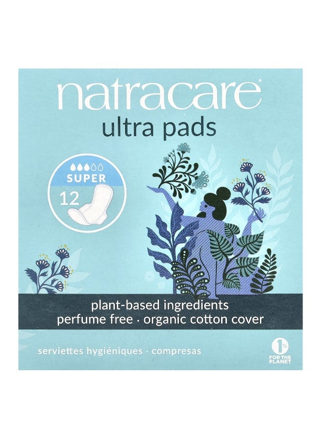 NATRACARE Natracare, Ultra Pads, Organic Cotton Cover, Super, 12 Pads  - Image 1