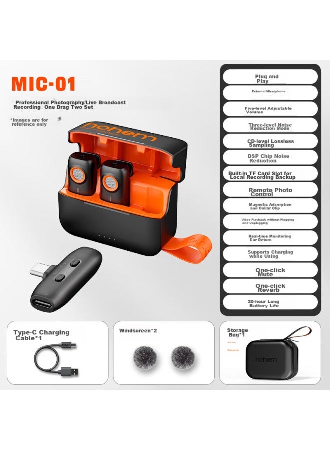 Hohem Mic01 Wireless Microphone, Clip-on Microphone Audio Pickup, Mobile Phone Device, For Streamers, Douyin, Short Video Recording, Noise Reduction, Compatible With Apple 16 And Android - Image 2