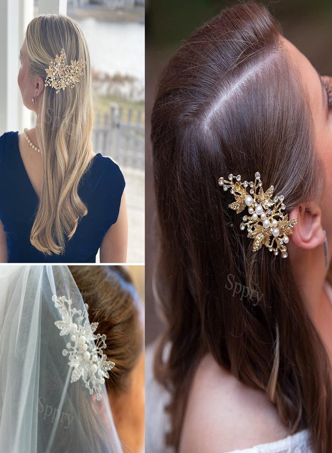Sppry Wedding Hair Clips (2 Pcs) - Rhinestone Pearl Hair Accessories for Bridal Women (Silver) - Image 2