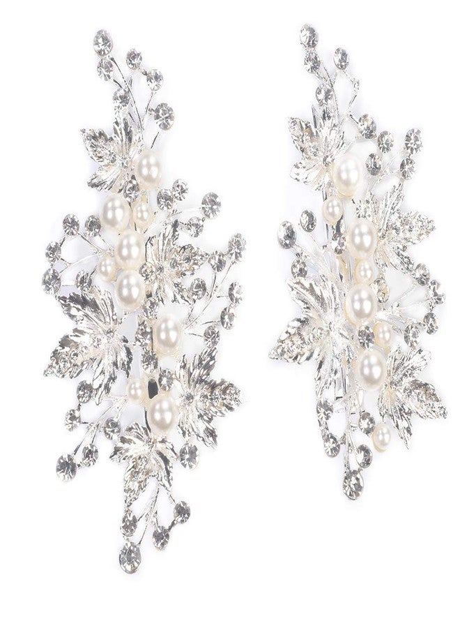 Sppry Wedding Hair Clips (2 Pcs) - Rhinestone Pearl Hair Accessories for Bridal Women (Silver) - Image 1