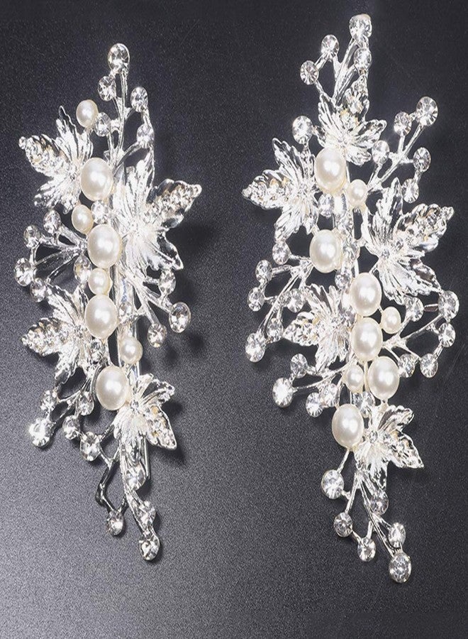Sppry Wedding Hair Clips (2 Pcs) - Rhinestone Pearl Hair Accessories for Bridal Women (Silver) - Image 3