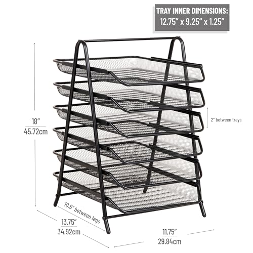 Mind Reader 6-Tier Paper Tray, Desktop Organizer, File Storage, Office, Metal Mesh, Black - Image 3