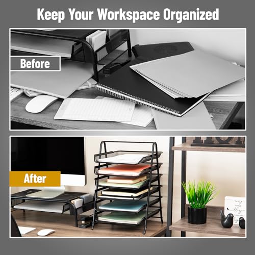 Mind Reader 6-Tier Paper Tray, Desktop Organizer, File Storage, Office, Metal Mesh, Black - Image 5