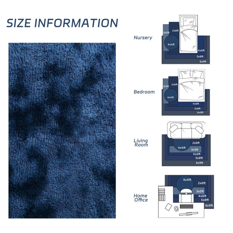 duduta Navy Blue Fluffy Plush Runner Rugs 2x6 ft Tie Dye Rectangle Shag Rug for Bedroom Dorm Living Room Kids Room, Machine Washable Anti-Slip - Image 2