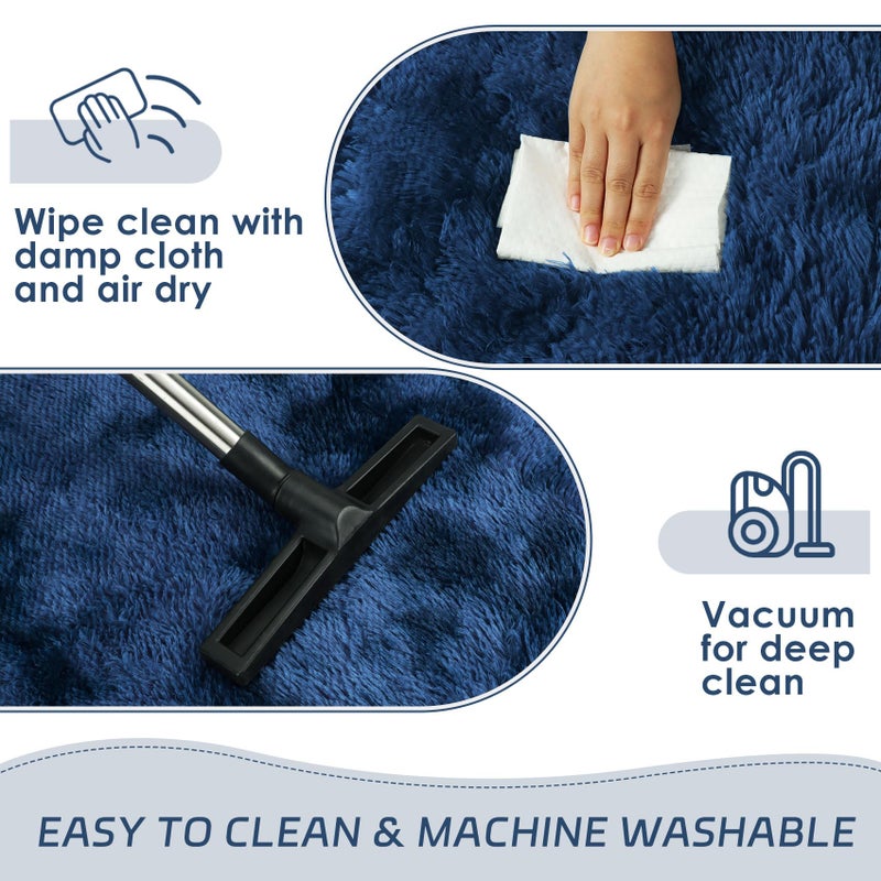 duduta Navy Blue Fluffy Plush Runner Rugs 2x6 ft Tie Dye Rectangle Shag Rug for Bedroom Dorm Living Room Kids Room, Machine Washable Anti-Slip - Image 5