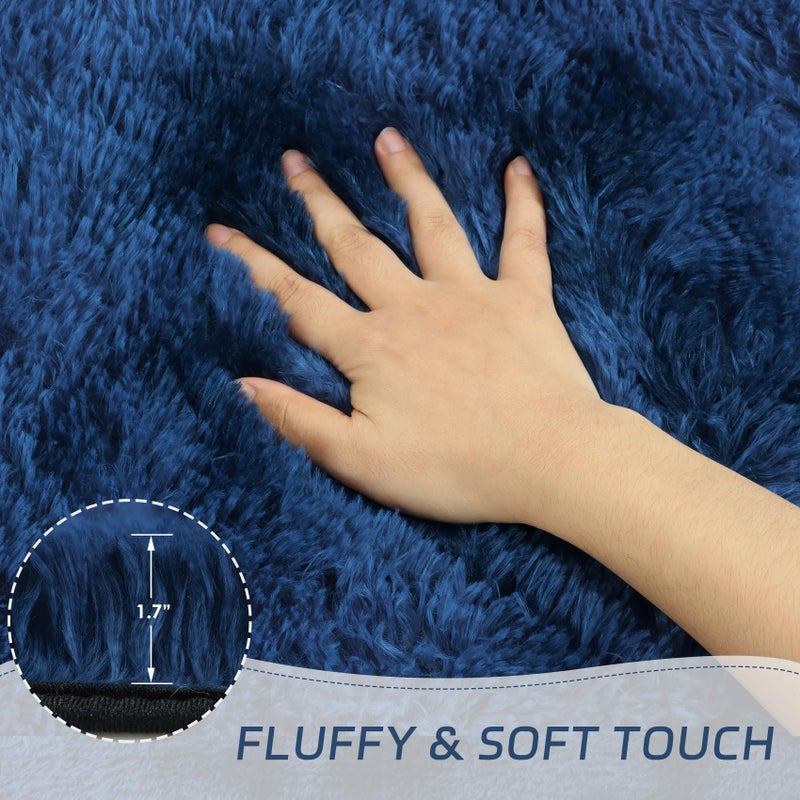 duduta Navy Blue Fluffy Plush Runner Rugs 2x6 ft Tie Dye Rectangle Shag Rug for Bedroom Dorm Living Room Kids Room, Machine Washable Anti-Slip - Image 4