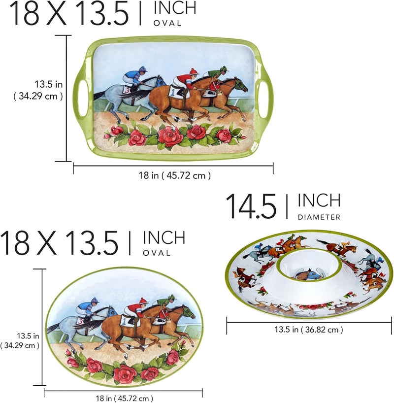 Certified International Derby Day at the Races 3pc Melamine Hostess Set  Elevate race day entertaining with this elegant durable serveware trioperfect for parties gifting and equestrianinspired gatherings - Image 5