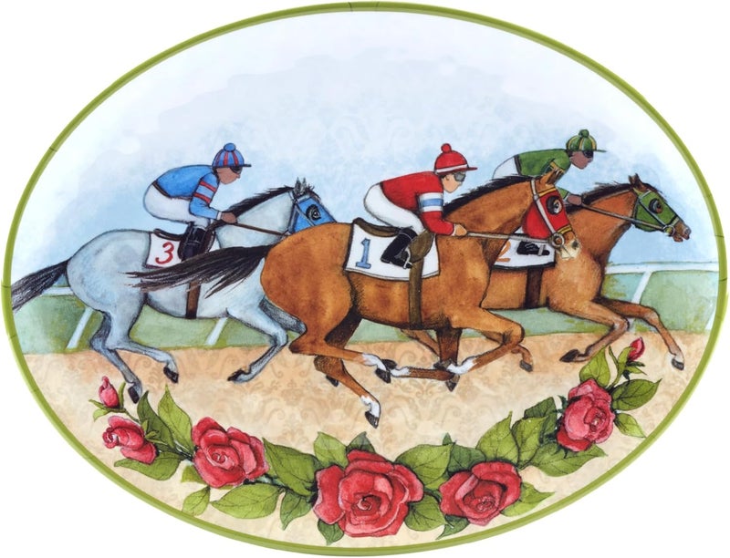 Certified International Derby Day at the Races 3pc Melamine Hostess Set  Elevate race day entertaining with this elegant durable serveware trioperfect for parties gifting and equestrianinspired gatherings - Image 3