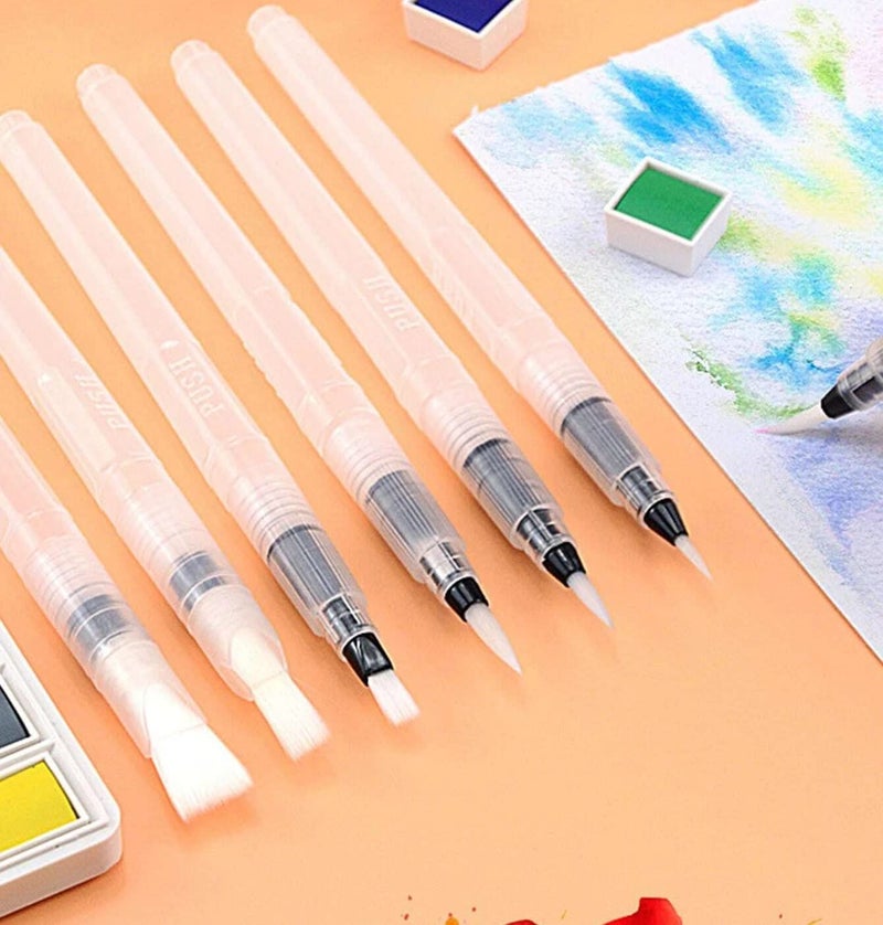 deziine DEZIINE Students Portable Paint Brush Water Color Brush Pencil Soft Watercolor Brush Pen for Beginner Painting Drawing Art Supplies Gift (Pack of 6PCS)  - Image 1