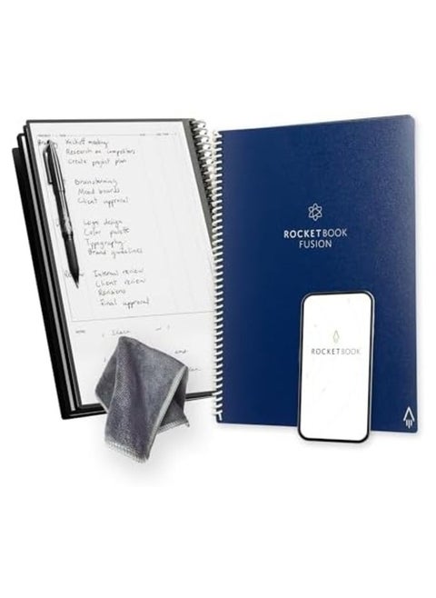 Fusion Smart Reusable Notebook – 42 Pages with 7 Page Templates, Letter Size 8.5" x 11", Includes Pilot FriXion Pen & Microfiber Cloth