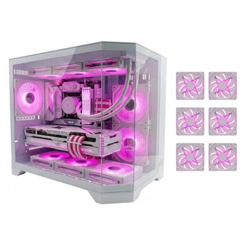حافظة كمبيوتر الألعاب Prism Neo Triple Glass M-ATX/ITX مع 6 مراوح ARGB، تدعم مبرد سائل 360 مم، طول VGA يصل إلى 400 مم، USB3.0، 4 فتحات توسيع، 2 فتحات SSD للألعاب M-ATX أبيض - Image 1