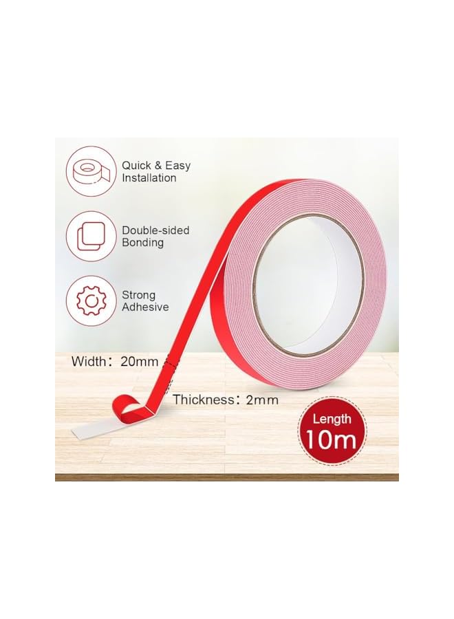 PROMASS 2 Pack Double Sided Foam Tape, Extra Thick 2mm Strong Adhesive Mounting Tape Waterproof for Picture Hanging Carpet Tape for Indoor Outdoor Home Decor, Automotive Mounting, Photo Frame (Red)  - Image 2