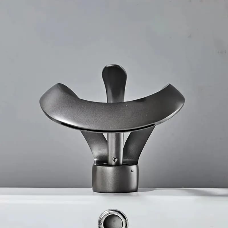 MIXEN Bathroom Faucet, Single Handle Black Bathroom Faucet,Short Basin Faucet Bathroom Waterfall Sink Tap Brass Deck Mounted Hot Cold Water Mixer Crane Grey - Image 1