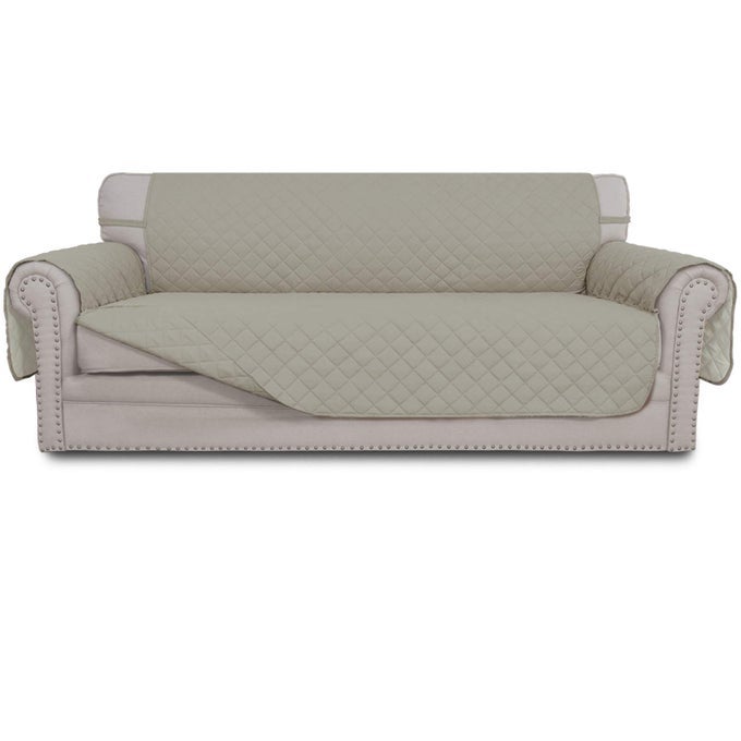 EASYGOING REVERSIBLE COUCH COVER FOR 3 CUSHION COUCH SOFA COVER FOR DOGS WATER RESISTANT FURNITURE PROTECTOR COVER WITH FOAM STICKS ELASTIC STRAPS FOR PET CAT SOFA BEIGEBEIGE