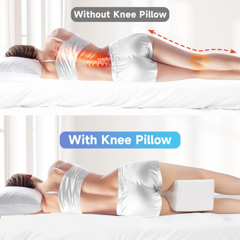CloudBliss Knee Pillow for Side Sleepers-Cooling Leg Pillow for Side Sleeping, Memory Foam Knee Pillow for Hip Pain, Lower Back Pain, Sciatica Pain, Knee Wedge Pillow with Contour Design, White - Image 4