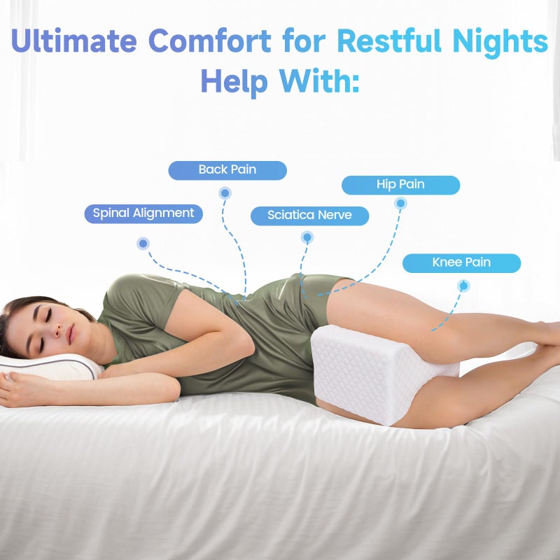 CloudBliss Knee Pillow for Side Sleepers-Cooling Leg Pillow for Side Sleeping, Memory Foam Knee Pillow for Hip Pain, Lower Back Pain, Sciatica Pain, Knee Wedge Pillow with Contour Design, White - Image 5
