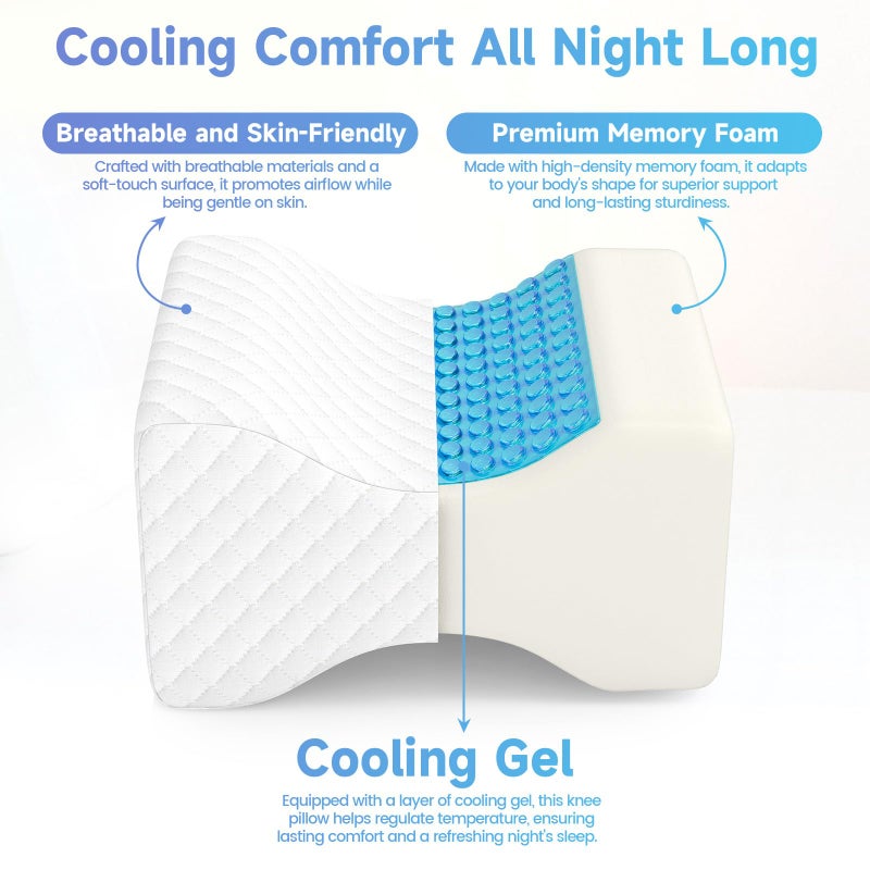 CloudBliss Knee Pillow for Side Sleepers-Cooling Leg Pillow for Side Sleeping, Memory Foam Knee Pillow for Hip Pain, Lower Back Pain, Sciatica Pain, Knee Wedge Pillow with Contour Design, White - Image 3
