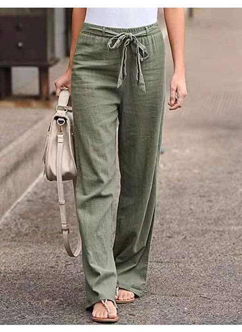 Elastic Waist Solid Color Cotton Linen Wide Leg Pants