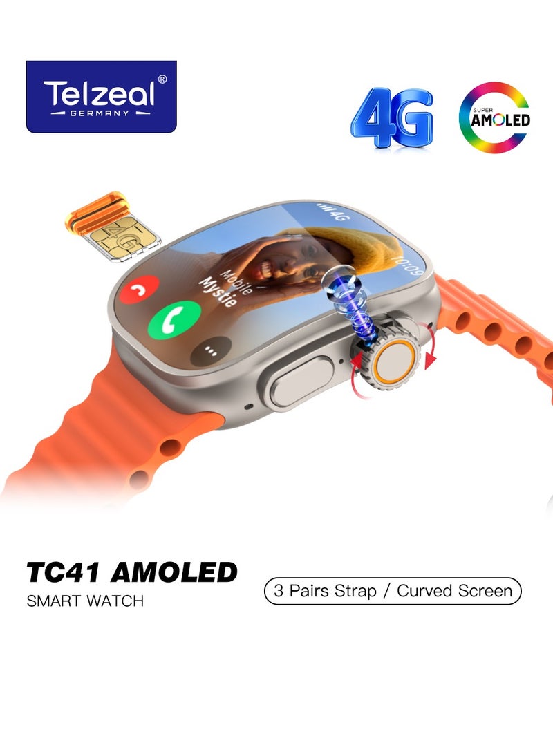 ساعة ذكية Telzeal TC41 تعمل بنظام Android مع شاشة AMOLED مقاس 2.2 بوصة وذاكرة وصول عشوائي سعتها 6 جيجابايت وذاكرة  سعتها 64 جيجابايت وتدعم شريحه sim واتصال 4G-5G