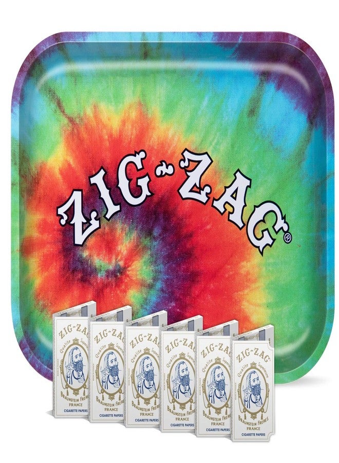 ZIG-ZAG Metal Rolling Tray, Large (13.4" x 10.8"), Tye Dye Design, Sleek Finish with Smooth Rounded Corners - Image 2