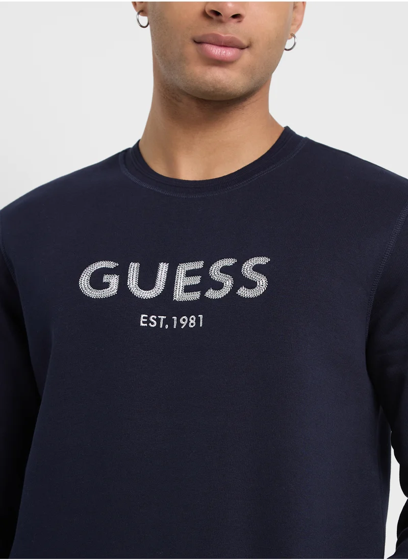 جس Crew Neck Logo Detailed Sweatshirt