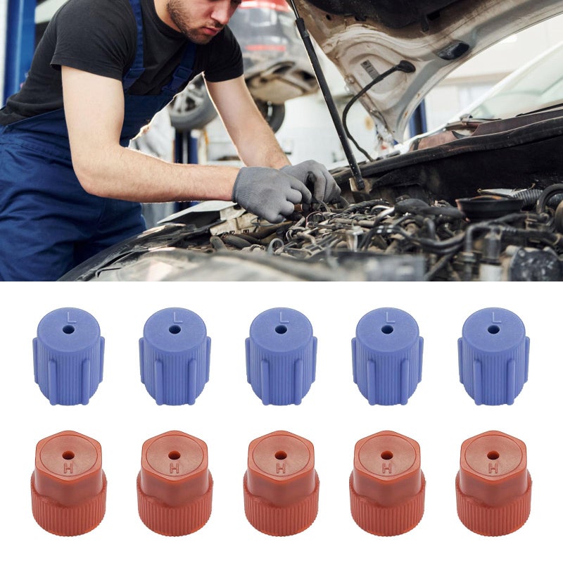 UZZH 10PCS AC Caps for Cars R134a 13mm 16mm Cap Air Conditioning Service AC System Charging Port Caps for Car AC Replacement and Maintenance 5 Blue Low Side 5 Red High Side Pressure Port Cap