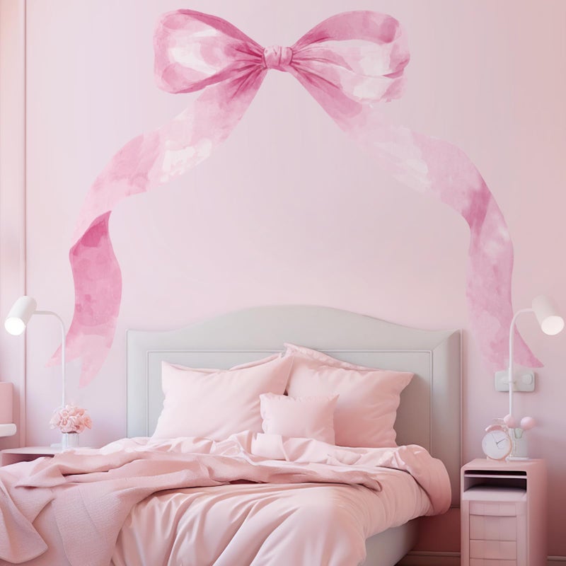 Fullhawl 59 x 45 Inch Large Pink Bow Wall Stickers Peel and Stick Coquette Girl Room Decor Large Watercolor Bow Stickers Preppy Waterproof Vinyl Decals Wall Decor for Girl Room Nursery Kindergarten - Image 4
